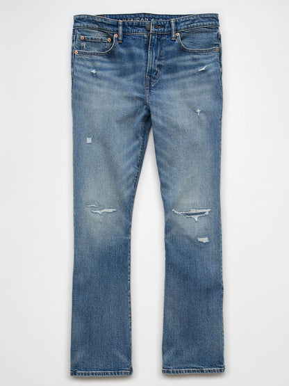 Men Bootcut Low Distress Light Fade Jeans