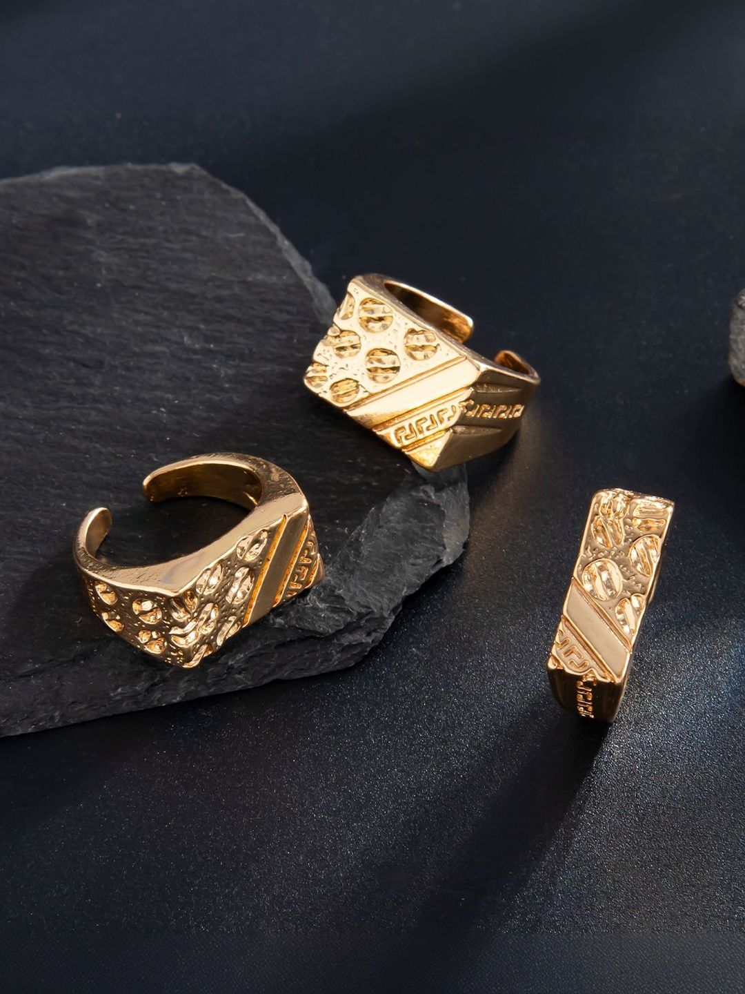 Men Set Of 3 Gold-Plated Finger Ring