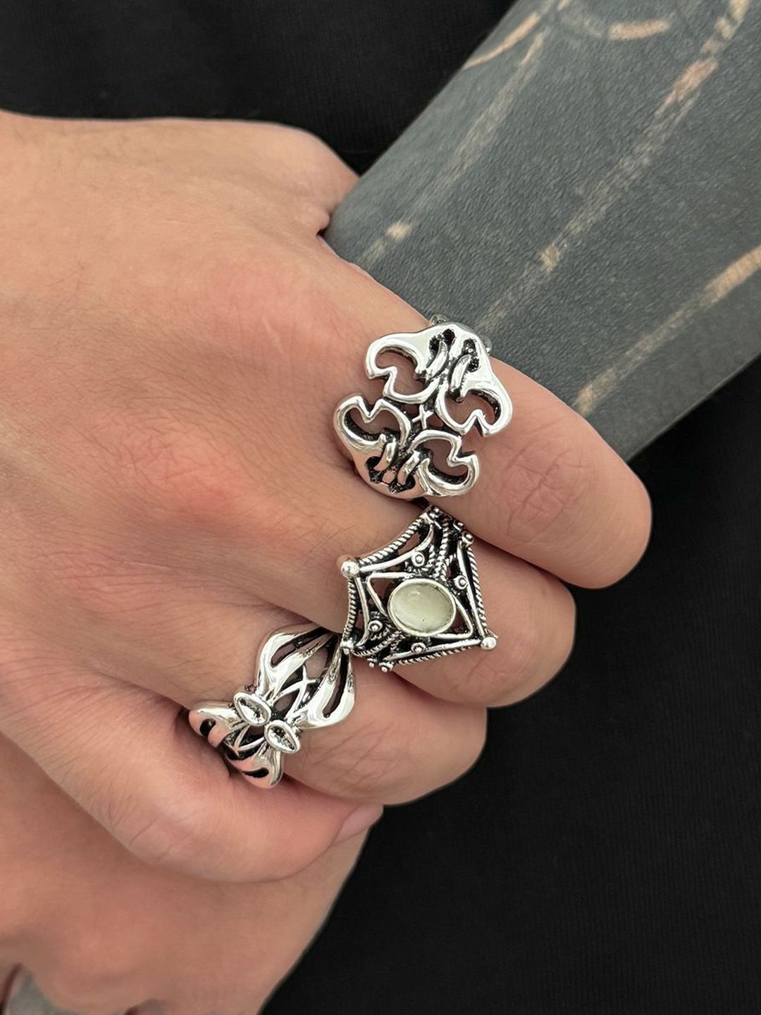 Set of 3 Silver-Plated Finger Ring
