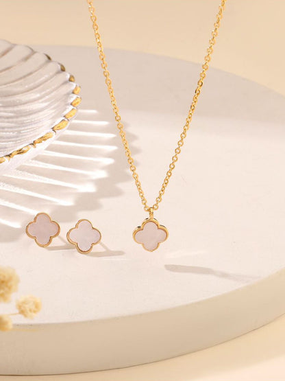 SALTY Gold-Plated Stone-Studded Pure Clover Necklace and Earrings