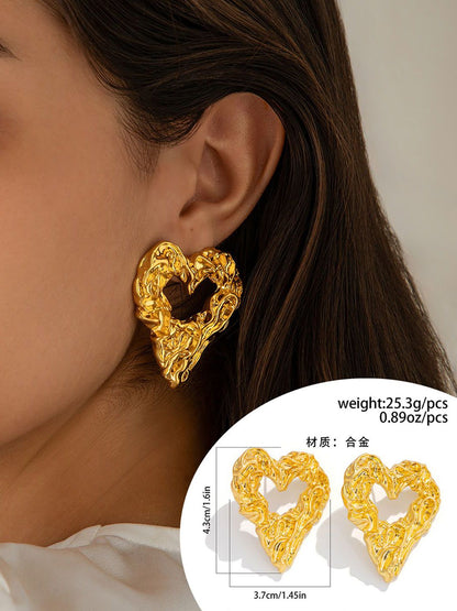 Gold-Plated Heart Shaped Chunky Drop Earrings
