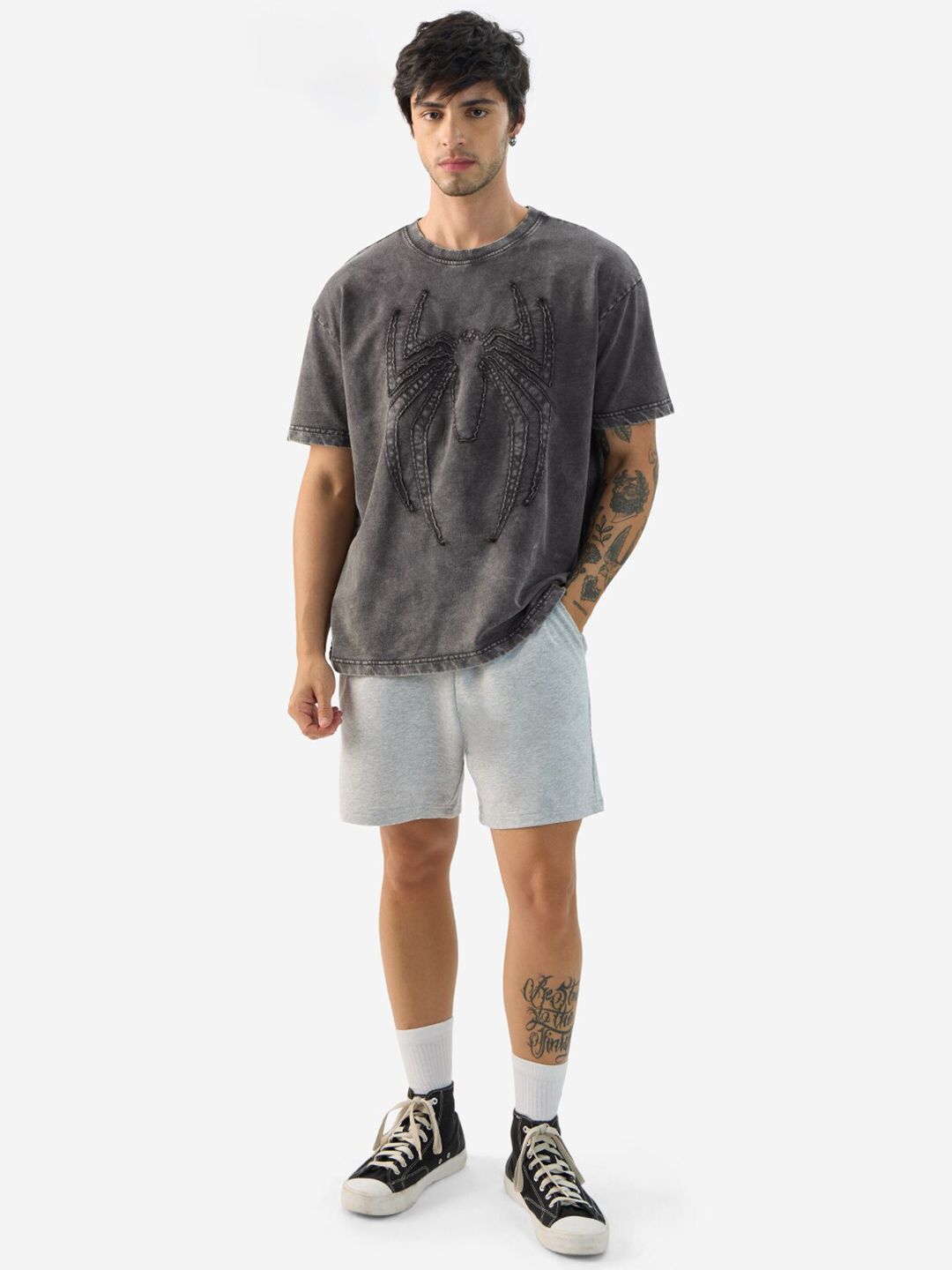 Men Oversized Spider Man Grey Tshirts