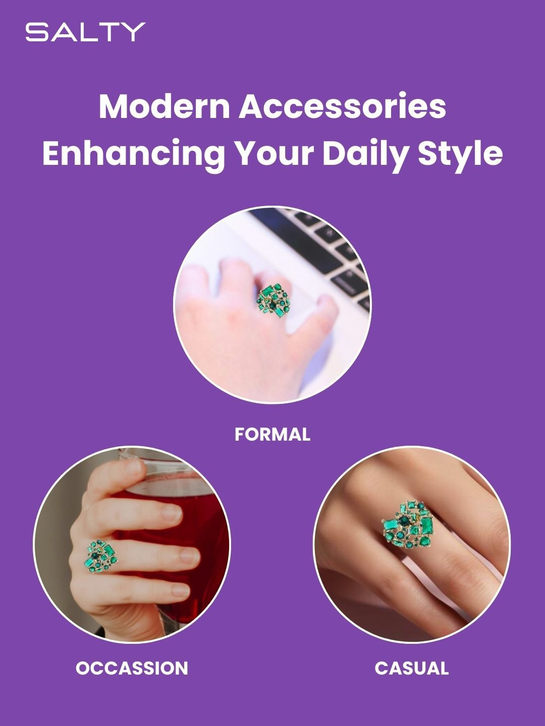 SALTY Gemline Contrast Adjustable Finger Ring