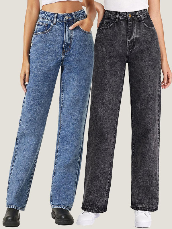 Women Pack Of 2 Straight Fit High-Rise Stretchable Jeans