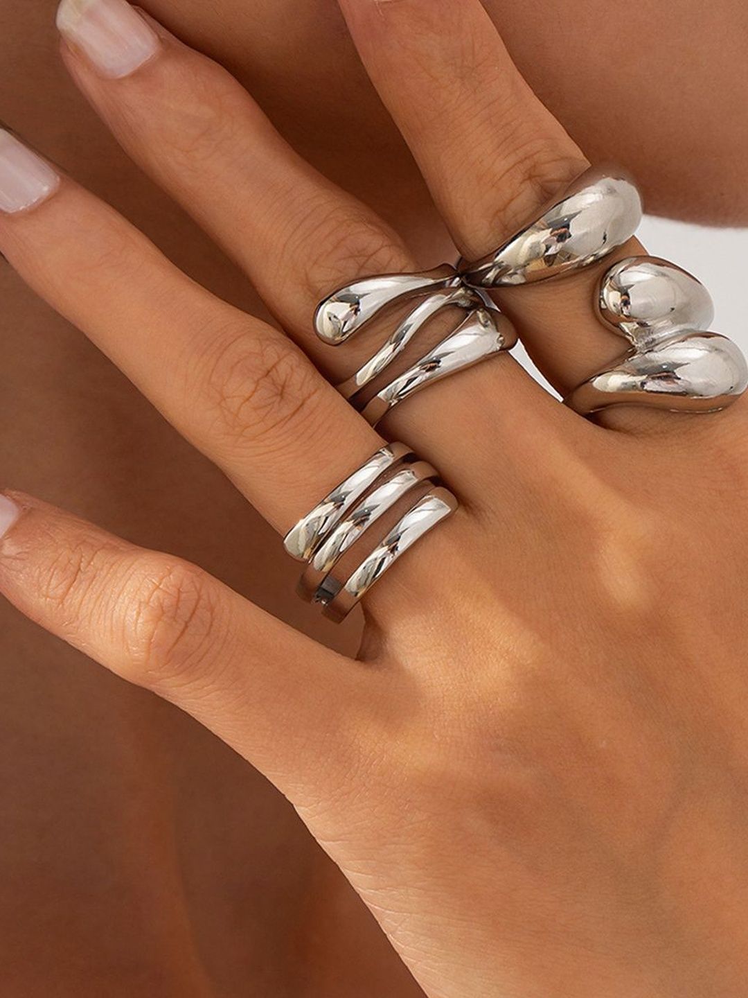 Set of 4 Silver-Plated Finger Ring