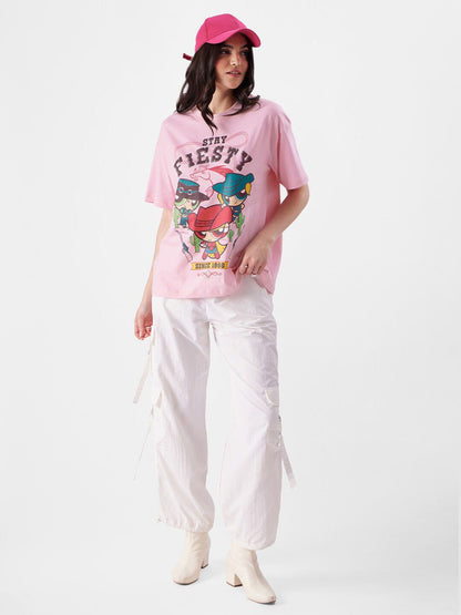 Women Oversized Powerpuff Girls Pink Tshirts