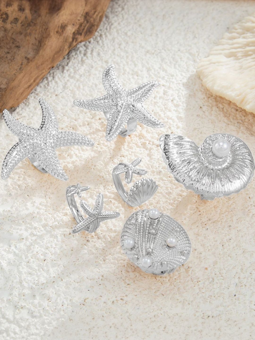 Women Set Of 6 Silver Plated Finger Rings