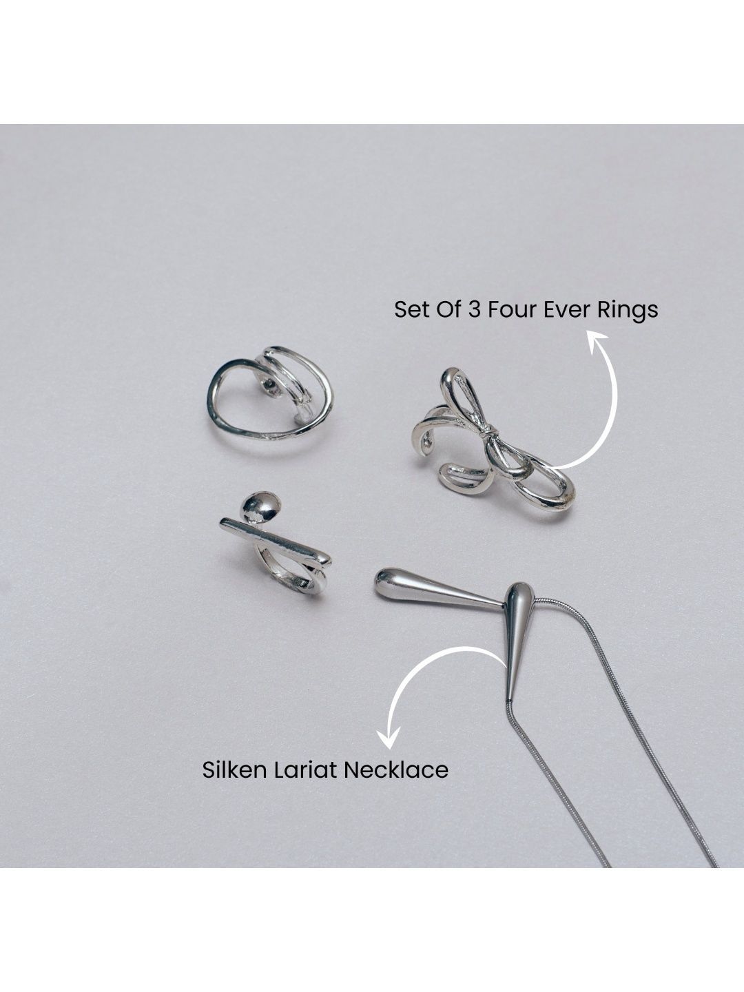 SALTY Set Of 3 Rings & Plain Necklace Jewellery Set