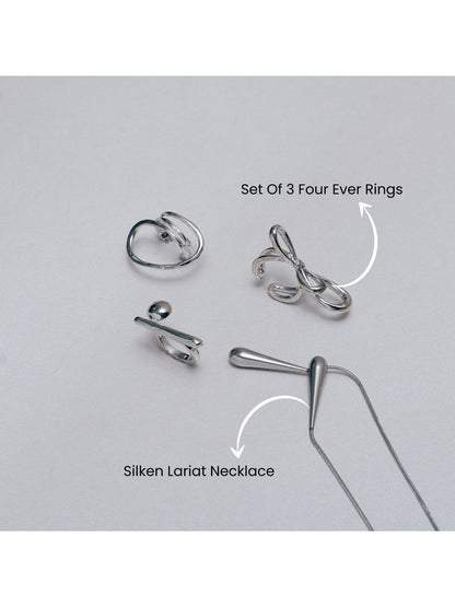 SALTY Set Of 3 Rings & Plain Necklace Jewellery Set