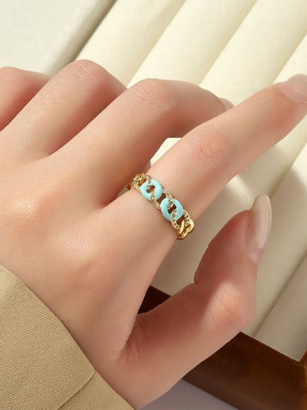 SALTY Forever Love 14KT Gold-Plated Diamond Stone Studded Adjustable Finger Ring
