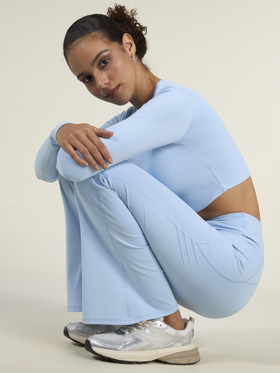 Women Ice Blue Sculpt Crew Top