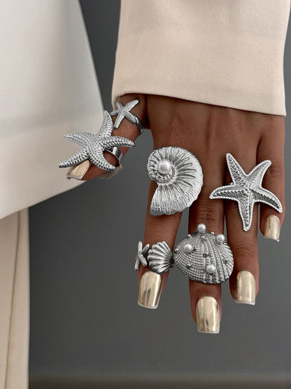 Women Set Of 6 Silver Plated Finger Rings