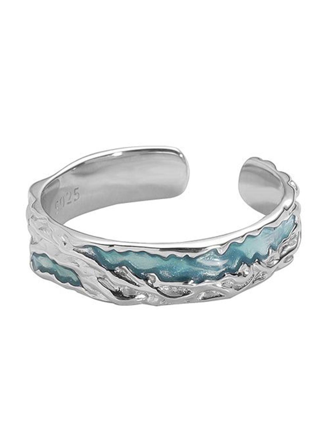 Men Silver-Plated Stones-Studded Adjustable Finger Ring