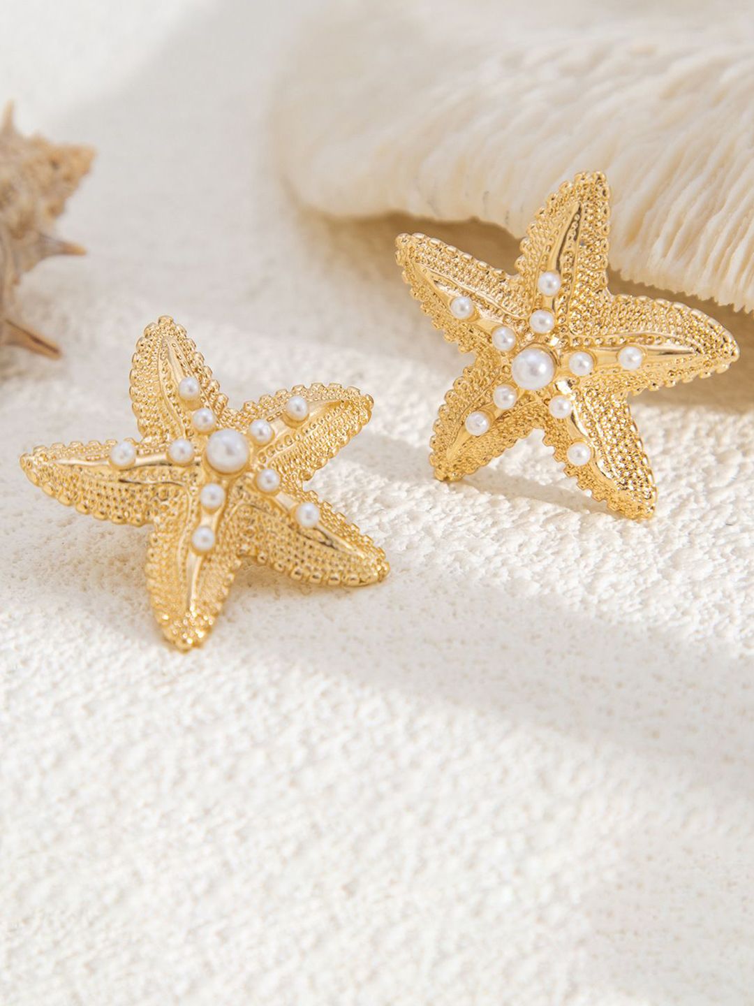 Gold-Plated Pearls Beaded Star Shaped Studs
