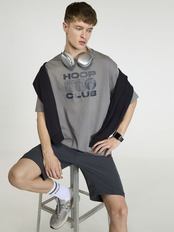Men Grey Certified Hoopers Oversized Printed Cotton Tee