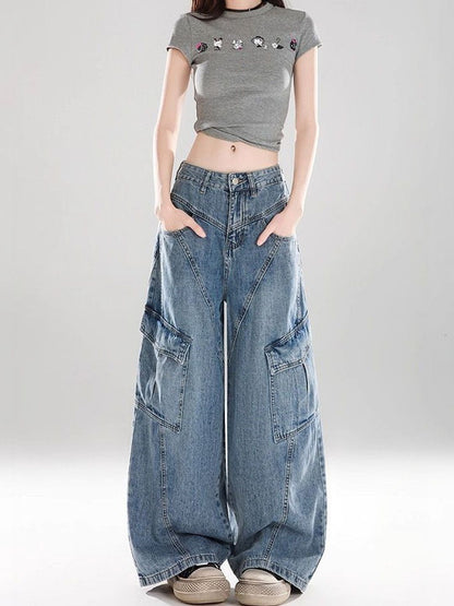 Women Wide Leg Mid-Rise Light Fade Jeans