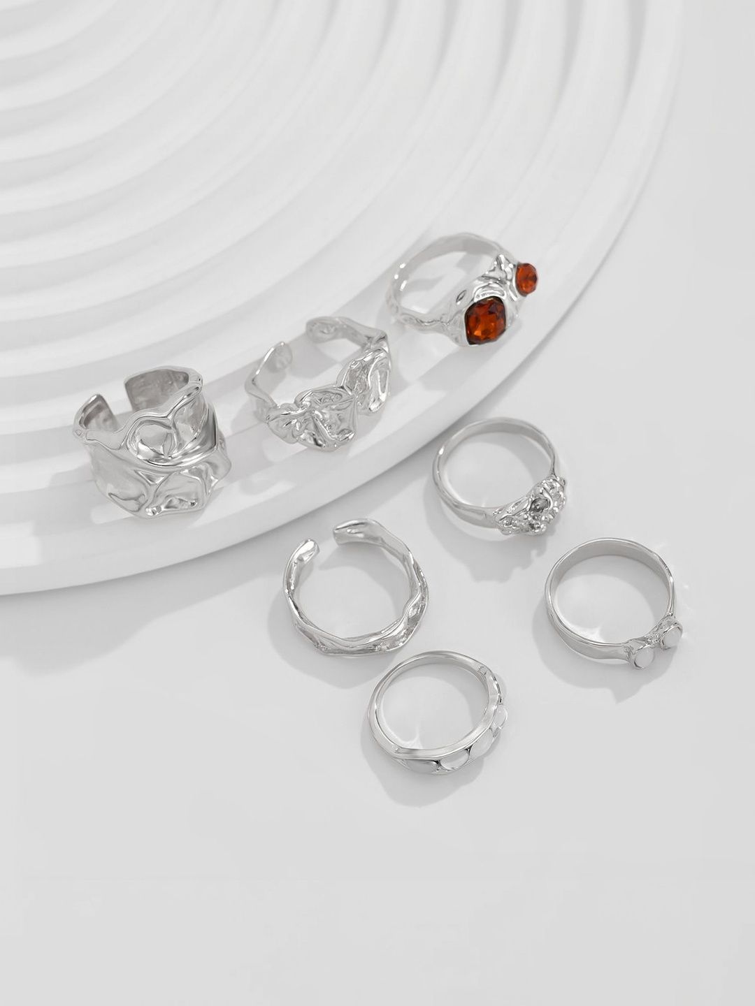 Set Of 7 Silver-Plated Finger Rings