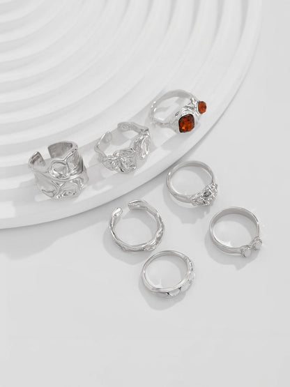 Set Of 7 Silver-Plated Finger Rings
