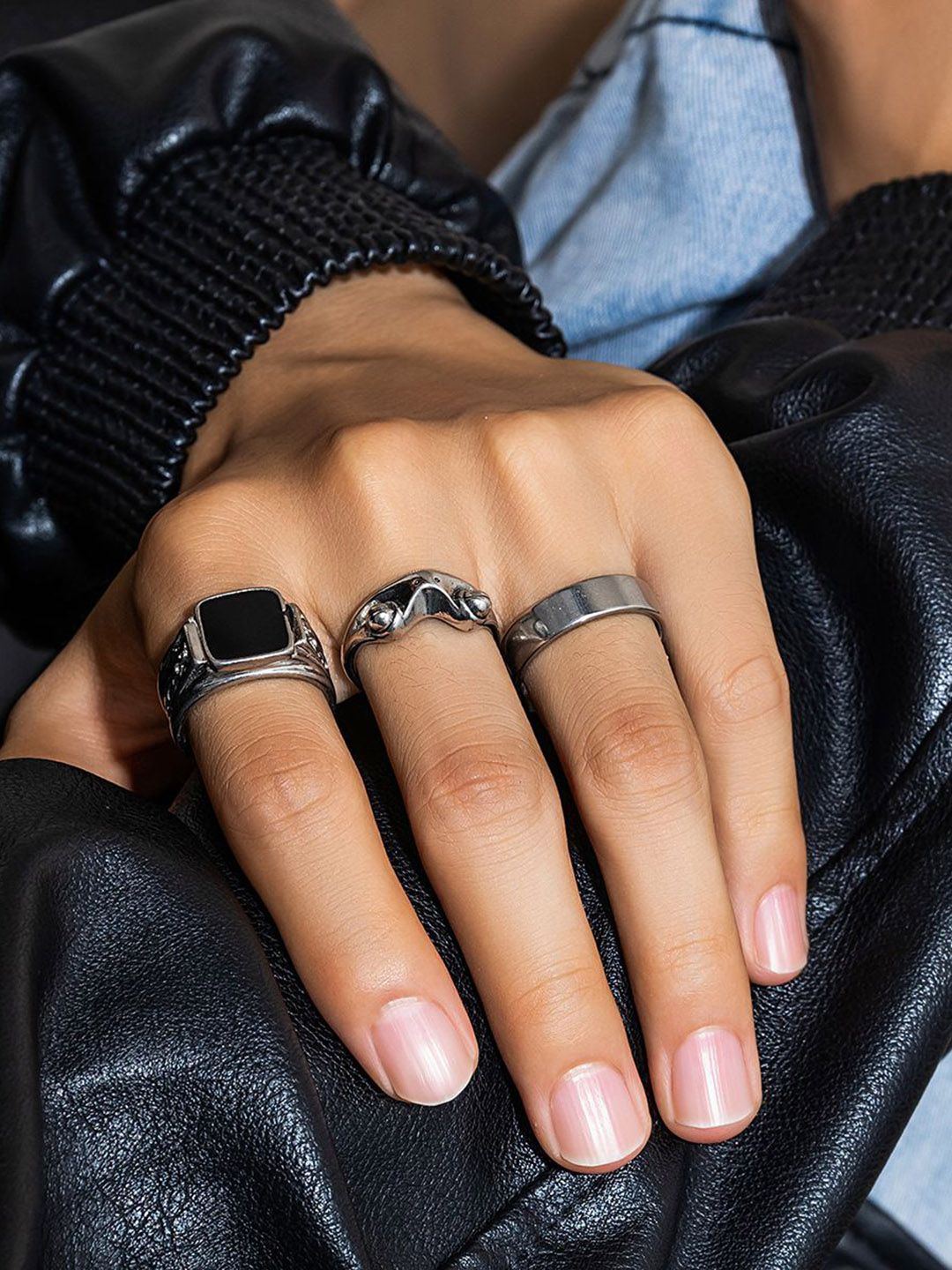 Set Of 3 Silver-Plated Finger Ring