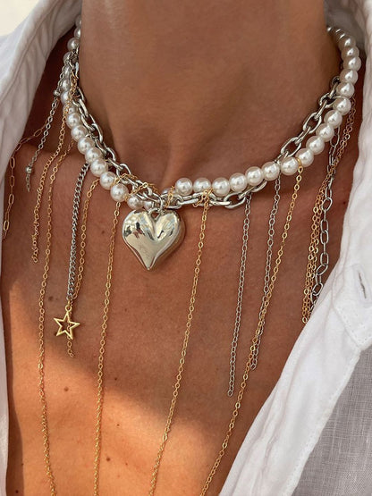 Silver-Plated Pearls Beaded Tasselled Statement Necklace