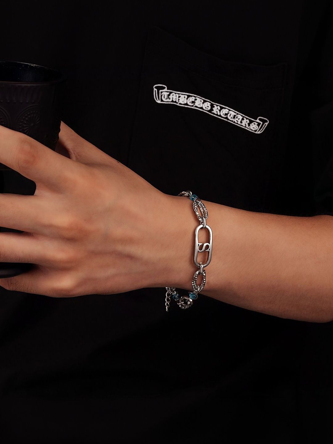 Men Antique Silver-Plated Link Bracelet