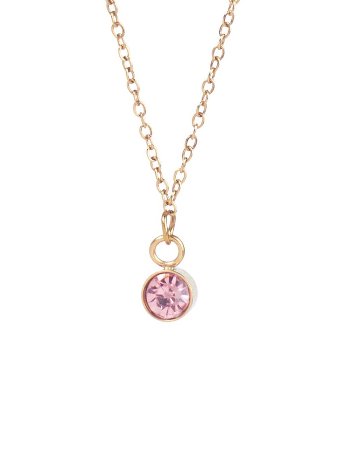SALTY Vibrant Light Pink Crystal Stone Studded Aura Circular Shaped Pendant with Chain