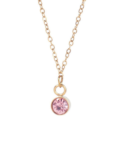 SALTY Vibrant Light Pink Crystal Stone Studded Aura Circular Shaped Pendant with Chain