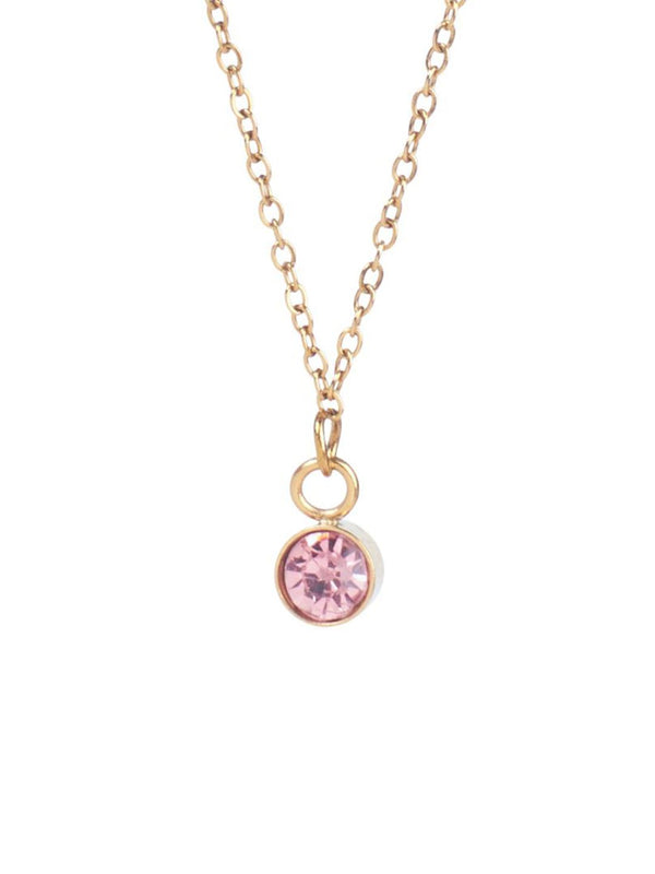 SALTY Vibrant Light Pink Crystal Stone Studded Aura Circular Shaped Pendant with Chain
