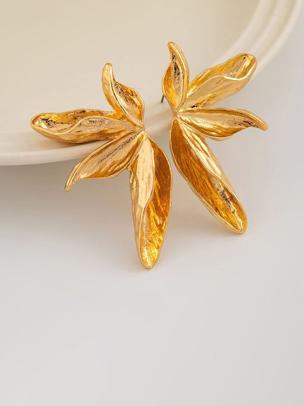 Gold-Plated Leaf Shaped Chunky Drop Earrings