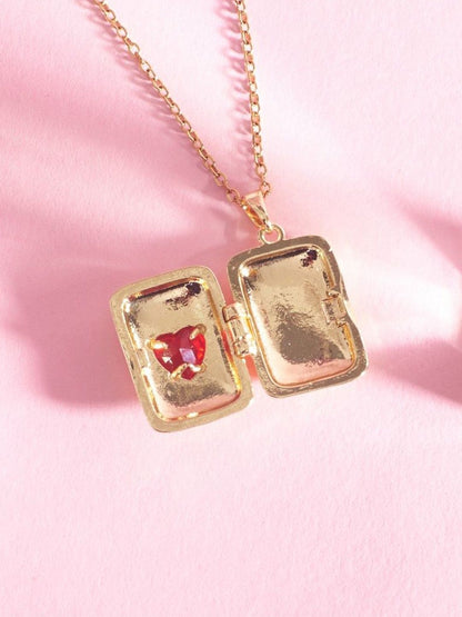 SALTY Sunburst Red Heart Pendant With Neck Chain For Women & Girls