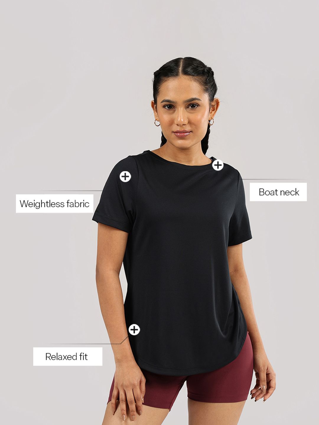 Women Solid Boat Neck Sports T-shirt