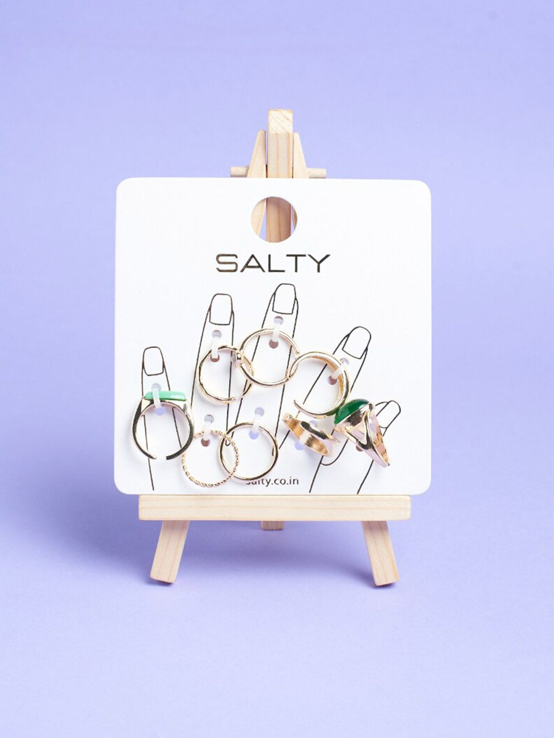 SALTY Set of 8 Emerald Finger Rings for Women