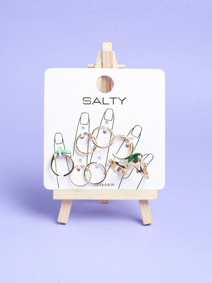 SALTY Set of 8 Emerald Finger Rings for Women
