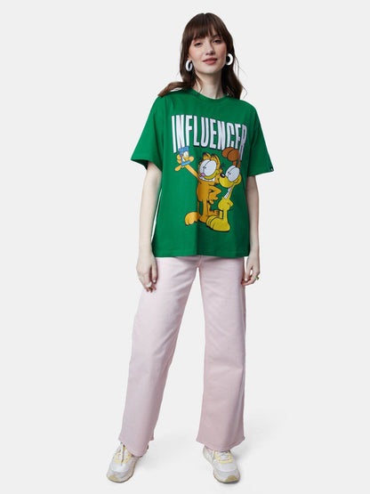 Women Oversized Garfield Green Tshirts