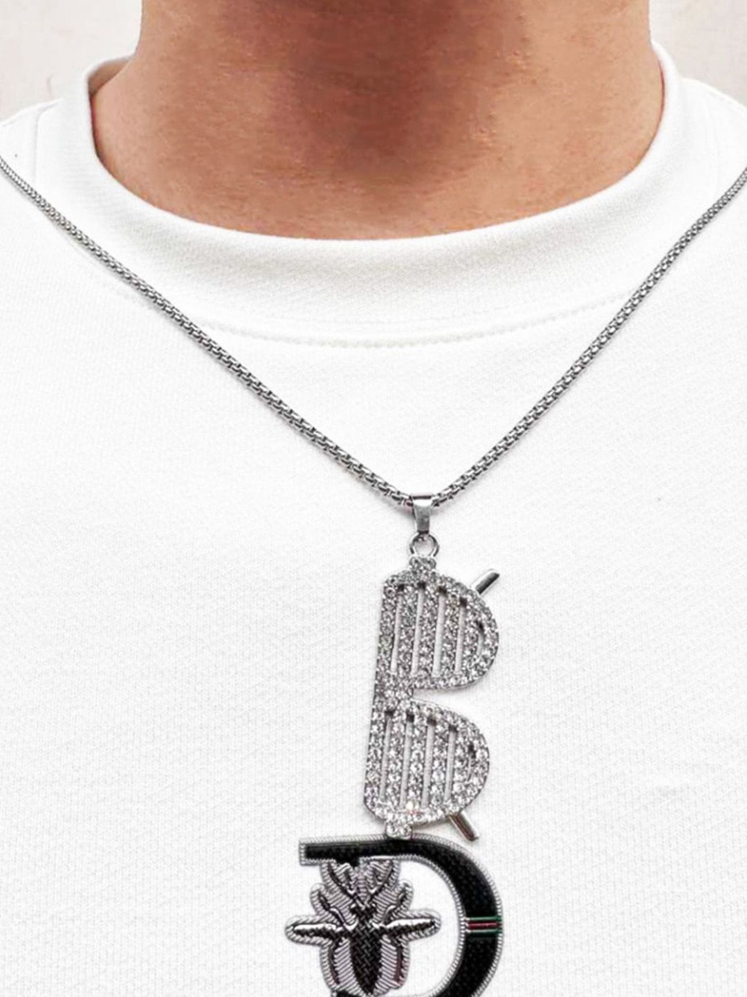 SALTY Men Stainless Steel Artificial Stones Studded Contemporary Pendants with Chains