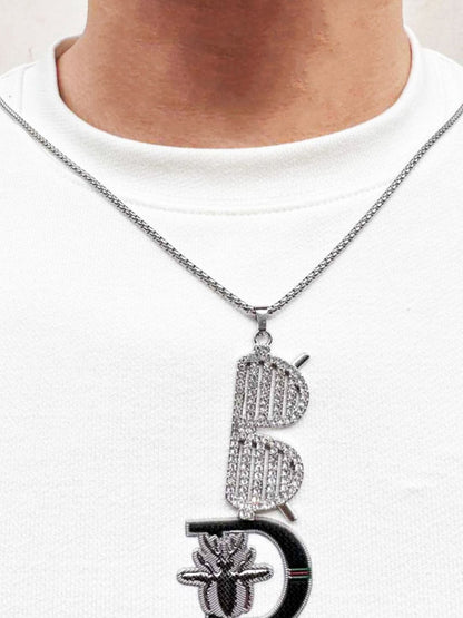 SALTY Men Stainless Steel Artificial Stones Studded Contemporary Pendants with Chains
