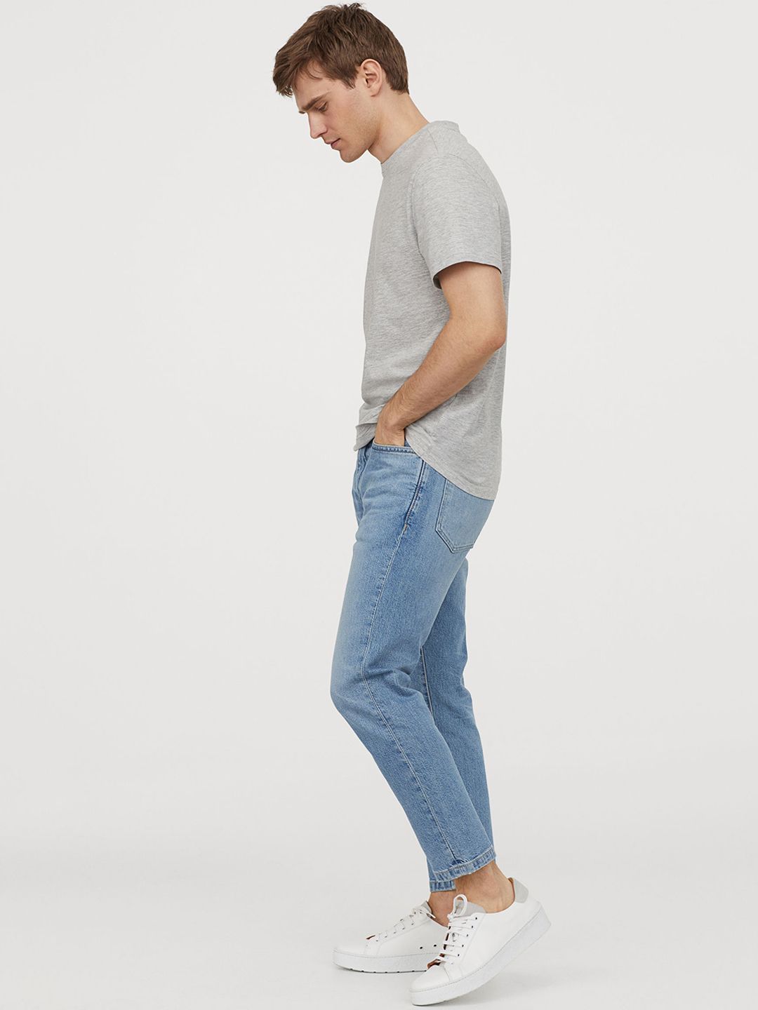 Men Grey Solid Round-neck T-shirt Regular Fit