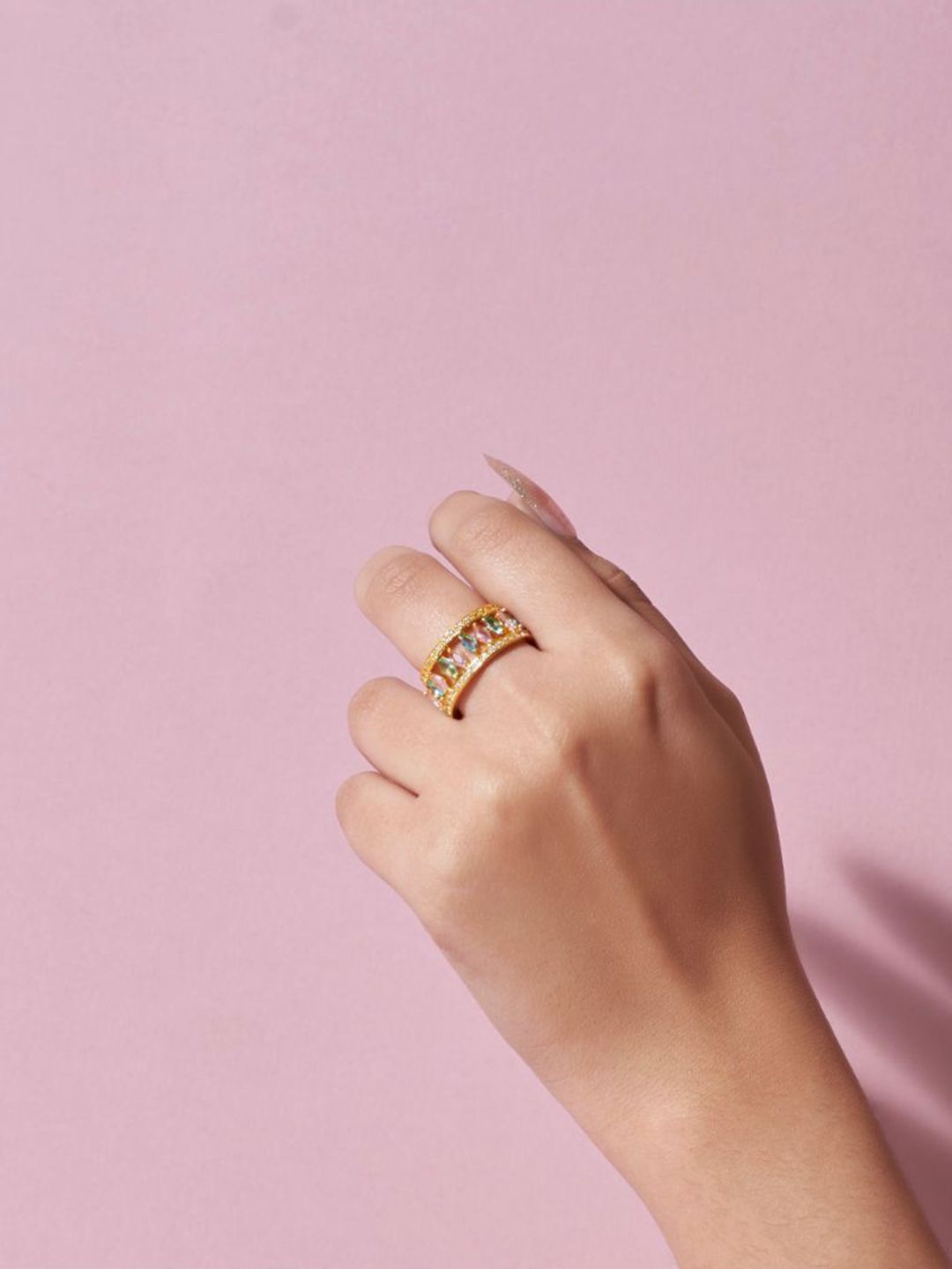 SALTY Pack of 2 Women 2 in 1 Baguette diamond Ring