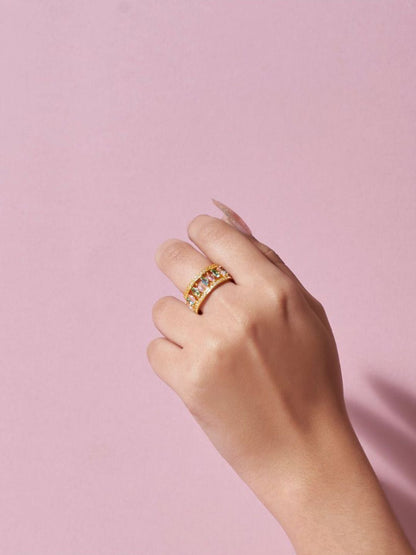 SALTY Pack of 2 Women 2 in 1 Baguette diamond Ring