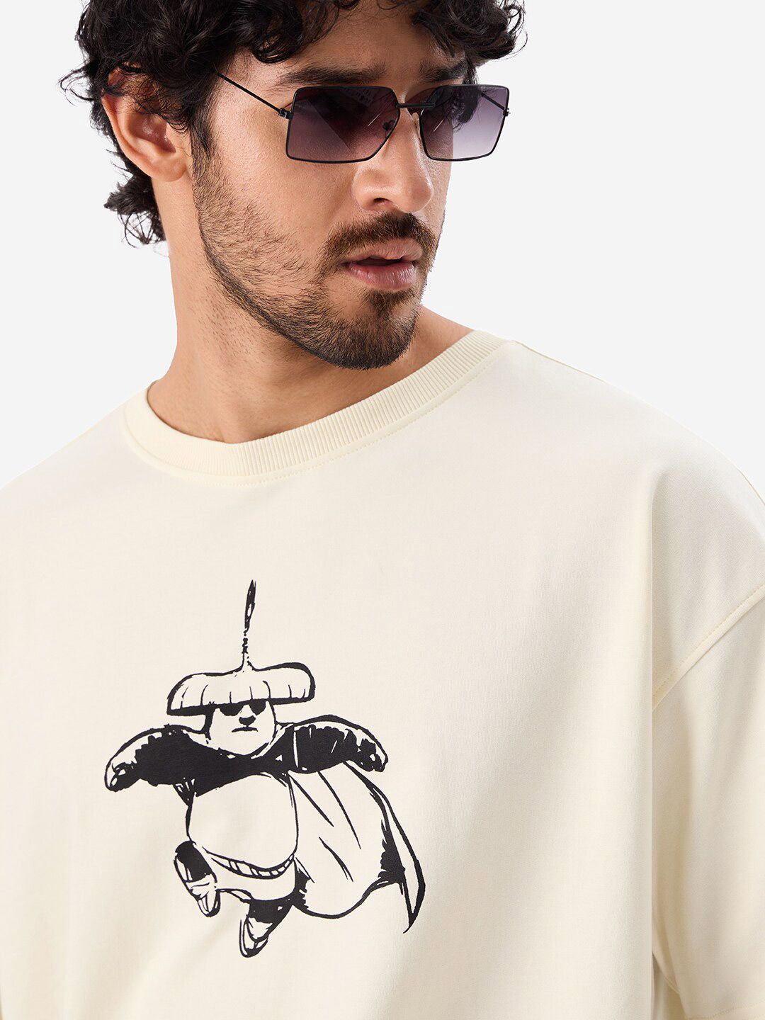 Men Oversized Kung Fu Panda Off White Tshirts