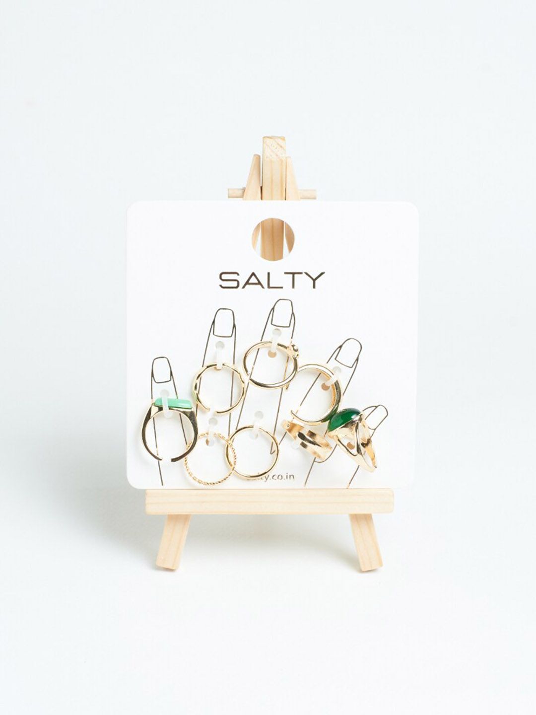 SALTY Set of 8 Emerald Finger Rings for Women