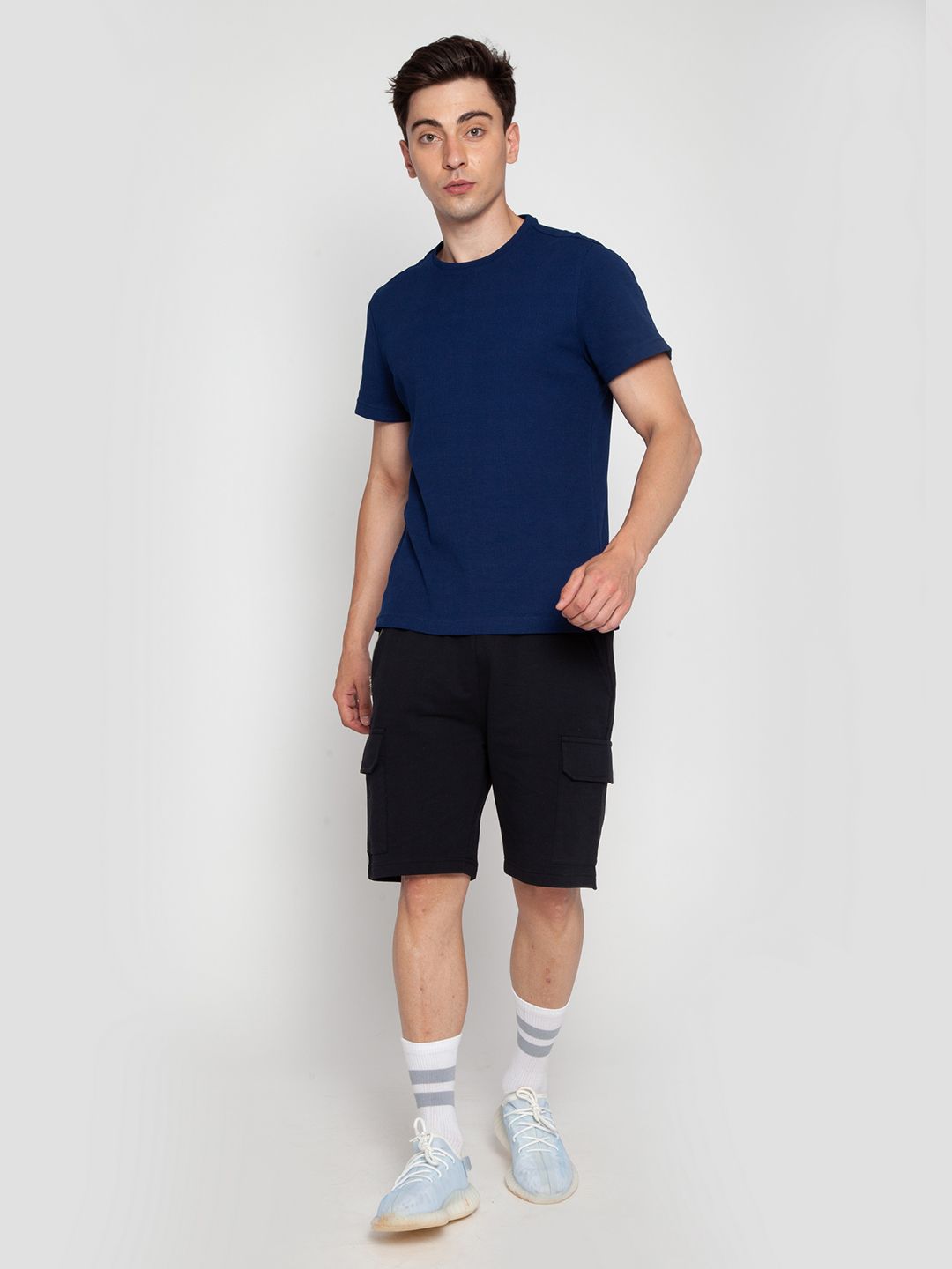 Navy Ribbed Round Neck Tee