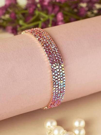 SALTY Women Set Of 5 Artificial Stones Studded Elasticated Bracelets