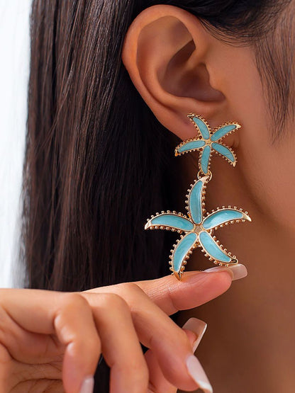 Gold Plated Star Shaped Drop Earrings