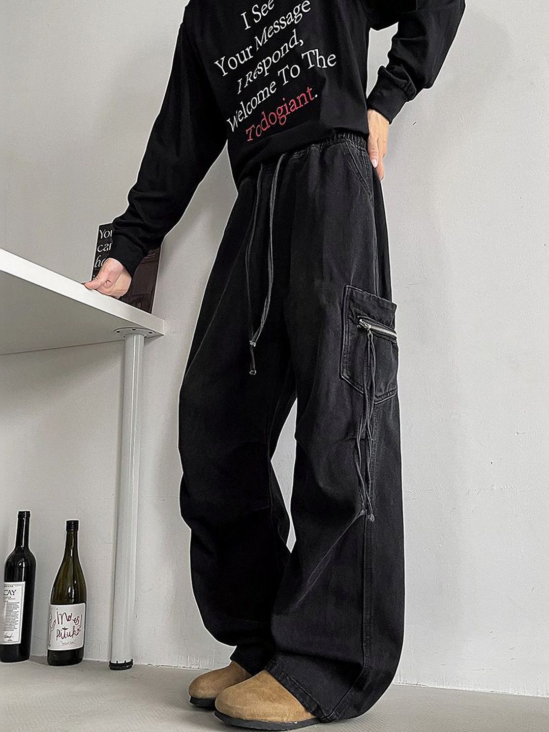 Men Wide Leg Mid-Rise Jeans