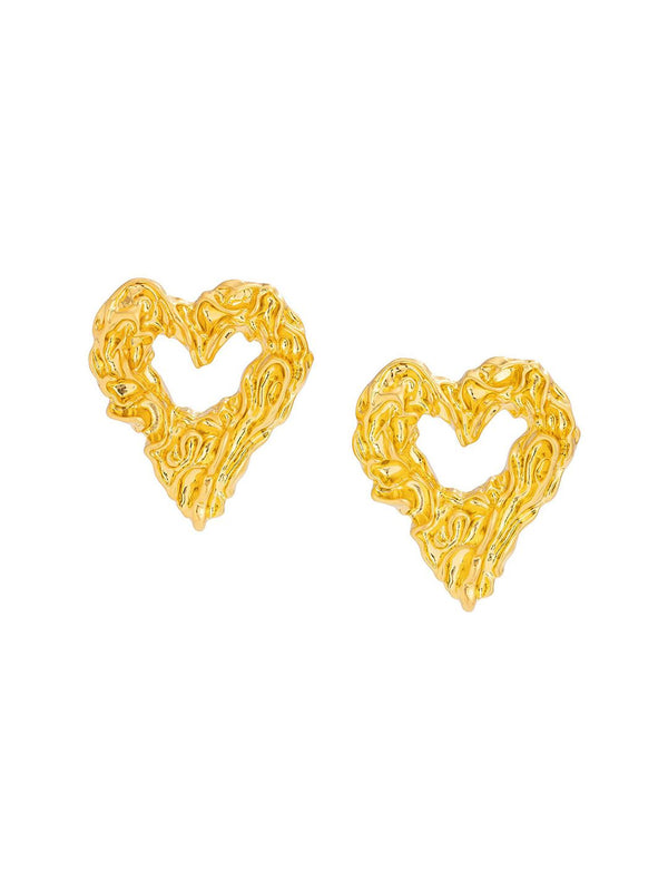 Gold-Plated Heart Shaped Chunky Drop Earrings