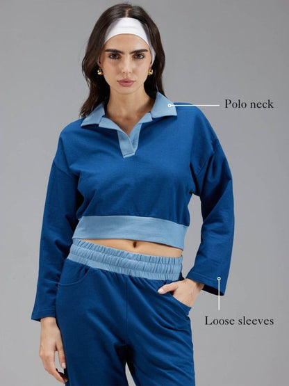 Women Boxy Polo Solid Sweatshirt