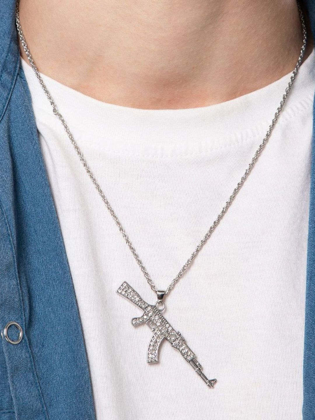 SALTY Pack of 2 Men Ak 47 Silver Chain