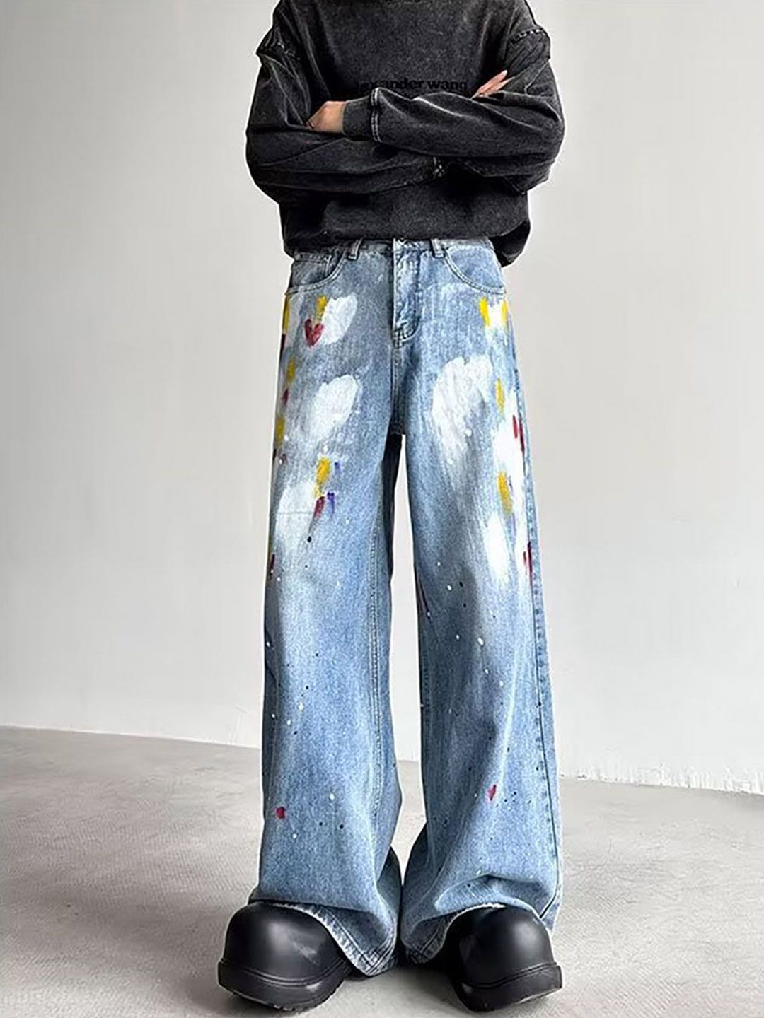 Men Wide Leg Light Fade Jeans