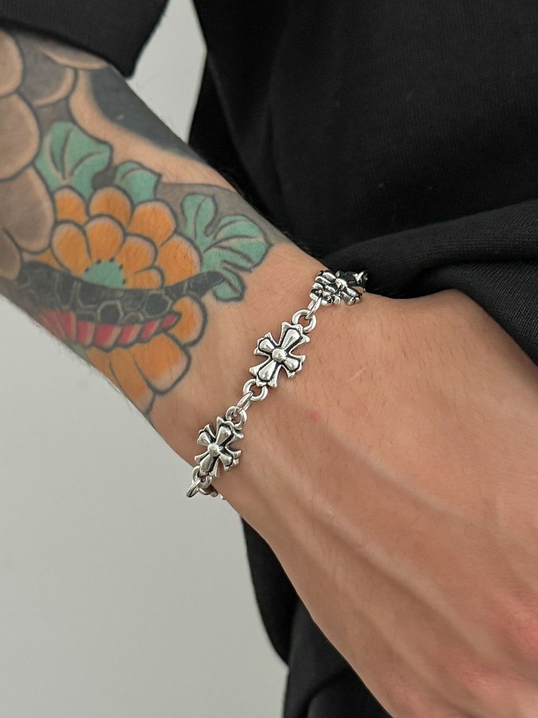 Men Handcrafted Silver-Plated Charm Bracelet